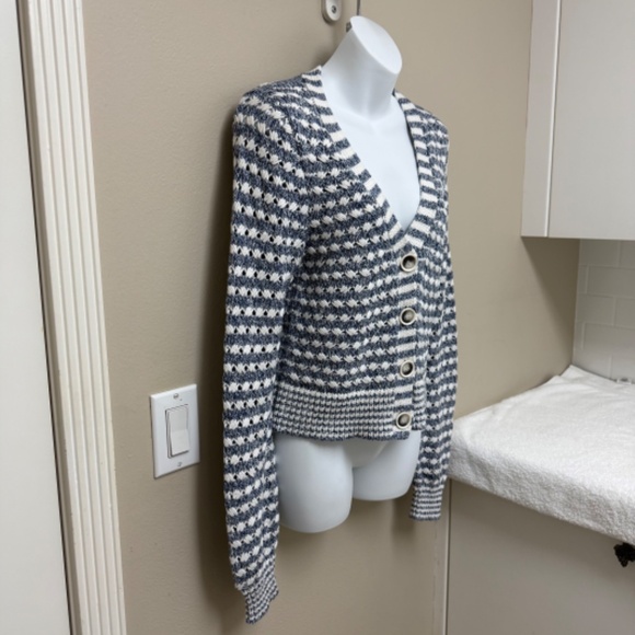 Veronica Beard Artura Cardigan Button Front Striped Blue White Size Small - $398 - Picture 6 of 16